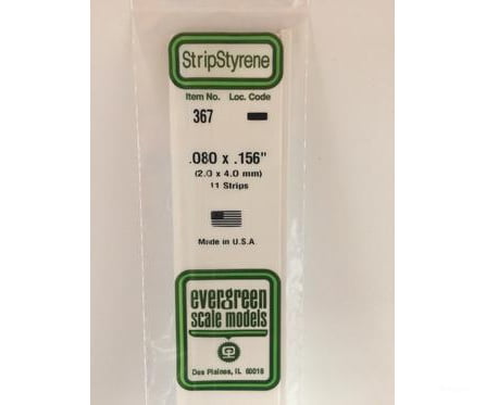 Evergreen 367 24 White Strips- .080X.156 (11/Pk) Scratch Building Supplies