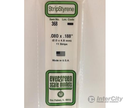 Evergreen 368 24 White Strips- .080X.188 (11/Pk) Scratch Building Supplies