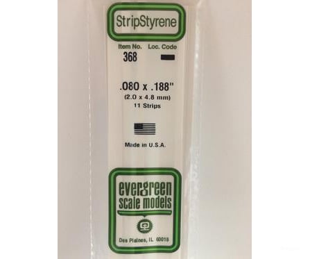 Evergreen 368 24 White Strips- .080X.188 (11/Pk) Scratch Building Supplies
