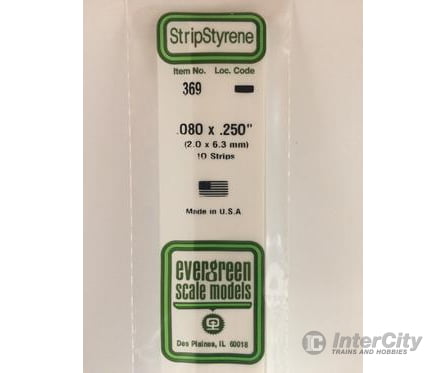Evergreen 369 24 White Strips- .080X.250 (10/Pk) Scratch Building Supplies