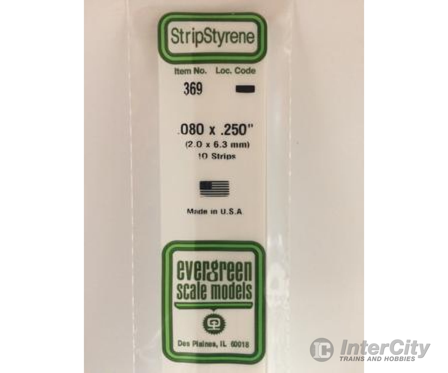 Evergreen 369 24 White Strips- .080X.250 (10/Pk) Scratch Building Supplies