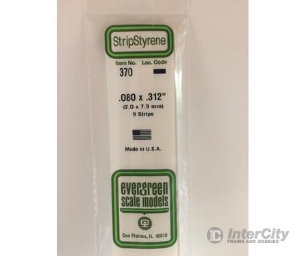 Evergreen 370 24 White Strips- .080X.312 (9/Pk) Scratch Building Supplies