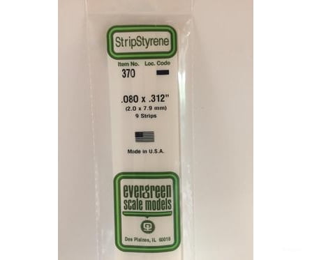 Evergreen 370 24 White Strips- .080X.312 (9/Pk) Scratch Building Supplies