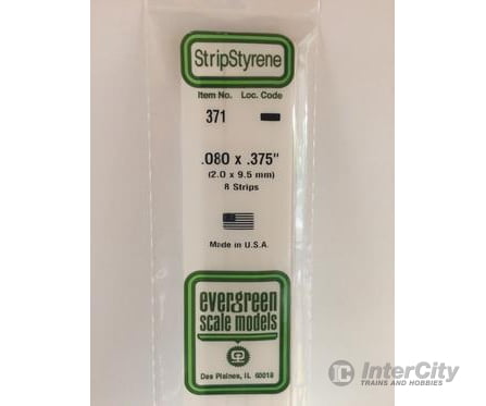 Evergreen 371 24 White Strips- .080X.375 (8/Pk) Scratch Building Supplies