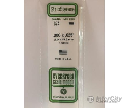 Evergreen 374 24 White Strips- .080X.625 (4/Pk) Scratch Building Supplies