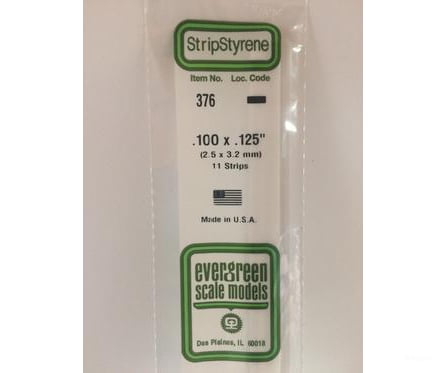 Evergreen 376 24 White Strips- .100X.125 (11/Pk) Scratch Building Supplies