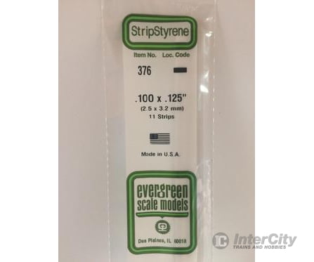 Evergreen 376 24 White Strips- .100X.125 (11/Pk) Scratch Building Supplies