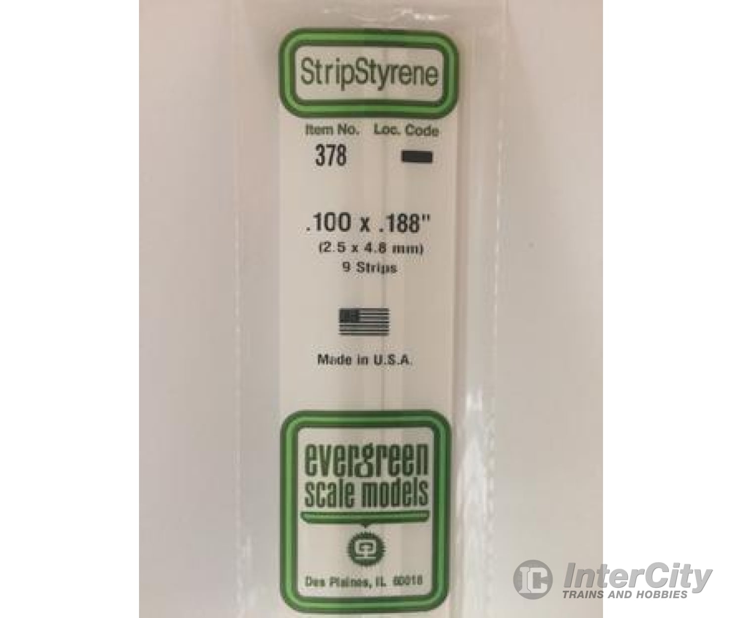 Evergreen 378 24 White Strips- .100X.188 (9/Pk) Scratch Building Supplies