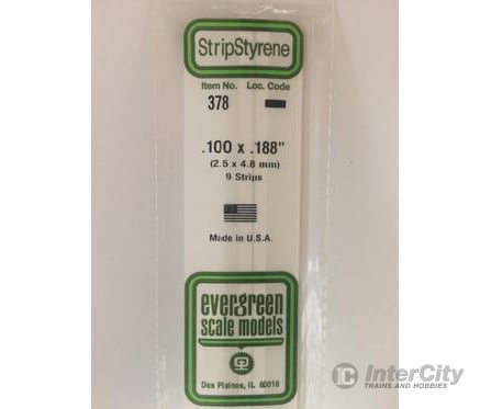 Evergreen 378 24 White Strips- .100X.188 (9/Pk) Scratch Building Supplies