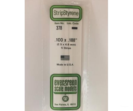 Evergreen 378 24 White Strips- .100X.188 (9/Pk) Scratch Building Supplies