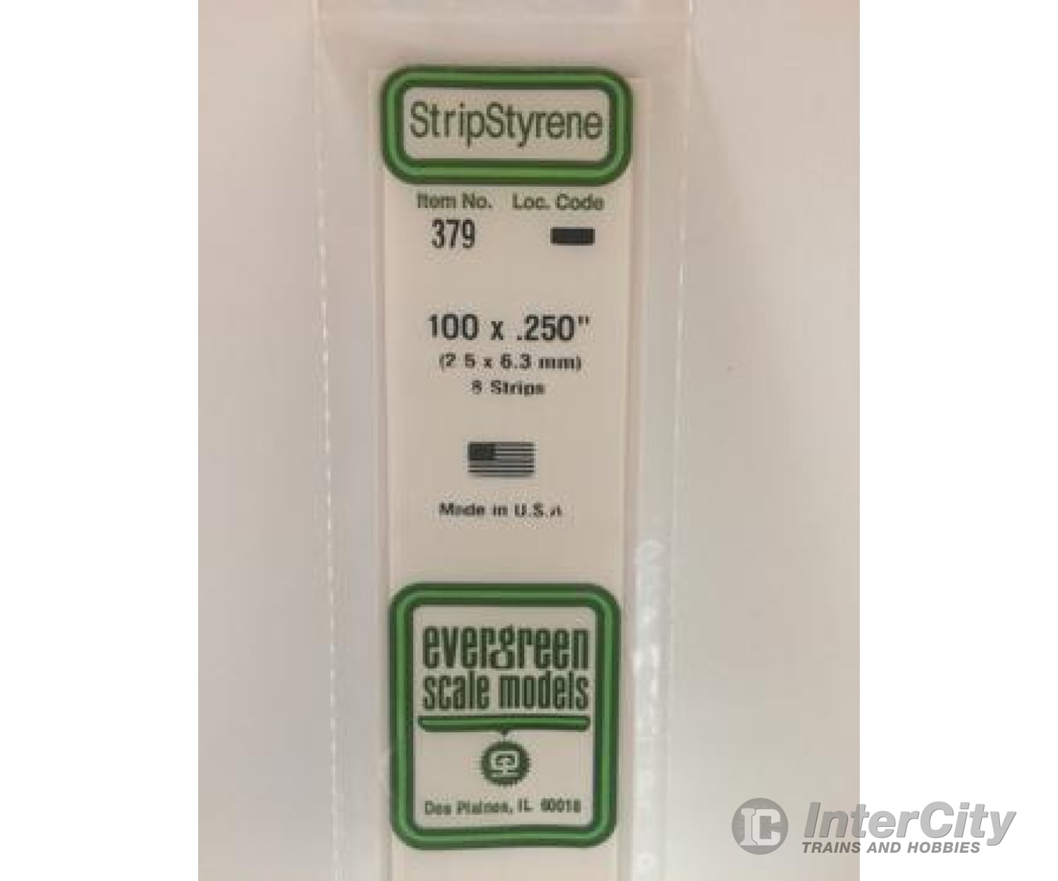 Evergreen 379 24 White Strips- .100X.250 (8/Pk) Scratch Building Supplies