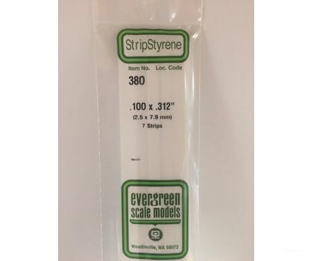 Evergreen 380 24 White Strips- .100X.312 (7/Pk) Scratch Building Supplies