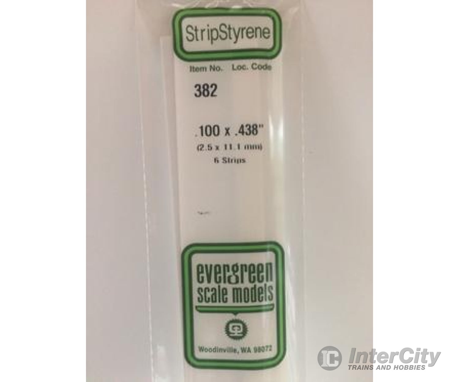 Evergreen 382 24 White Strips- .100X.438 (6/Pk) Scratch Building Supplies