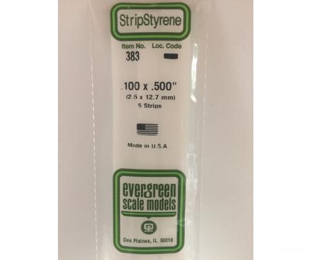 Evergreen 383 24 White Strips- .100X.500 (5/Pk) Scratch Building Supplies