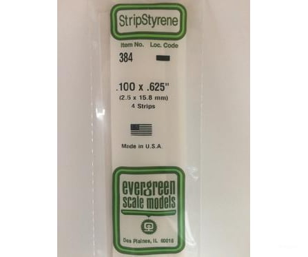 Evergreen 384 24 White Strips- .100X.625 (4/Pk) Scratch Building Supplies
