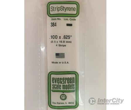Evergreen 384 24 White Strips- .100X.625 (4/Pk) Scratch Building Supplies