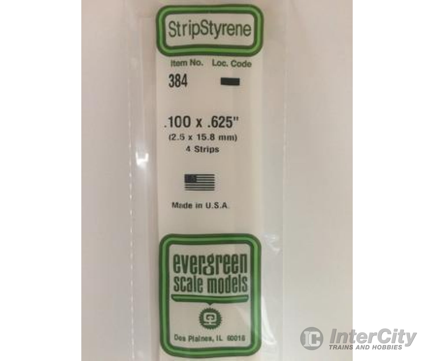 Evergreen 384 24 White Strips- .100X.625 (4/Pk) Scratch Building Supplies