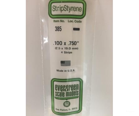 Evergreen 385 24 White Strips- .100X.750 (4/Pk) Scratch Building Supplies