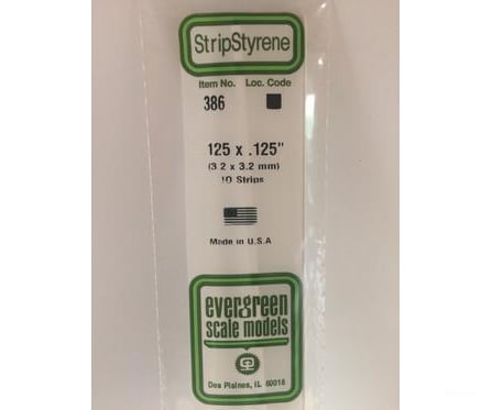 Evergreen 386 24 White Strips- .125X.125 (10/Pk) Scratch Building Supplies