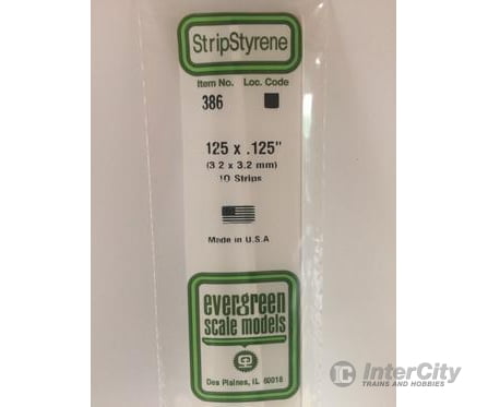 Evergreen 386 24 White Strips- .125X.125 (10/Pk) Scratch Building Supplies