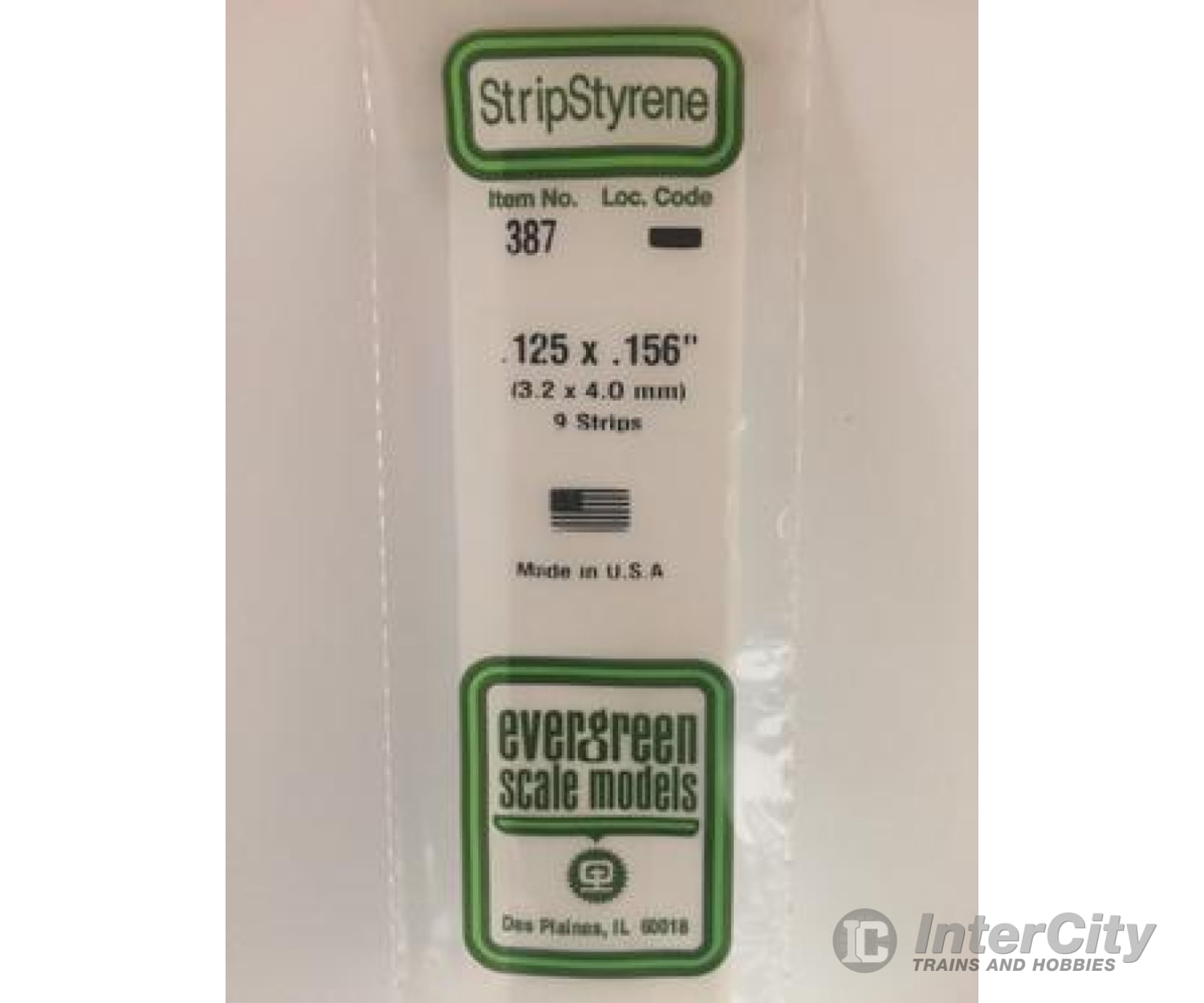 Evergreen 387 24 White Strips- .125X.156 (9/Pk) Scratch Building Supplies