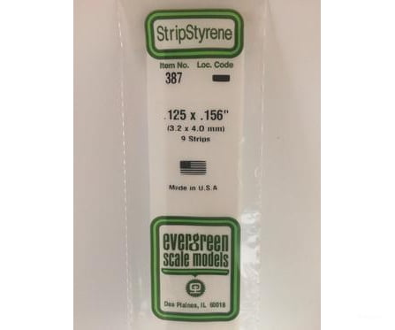 Evergreen 387 24 White Strips- .125X.156 (9/Pk) Scratch Building Supplies