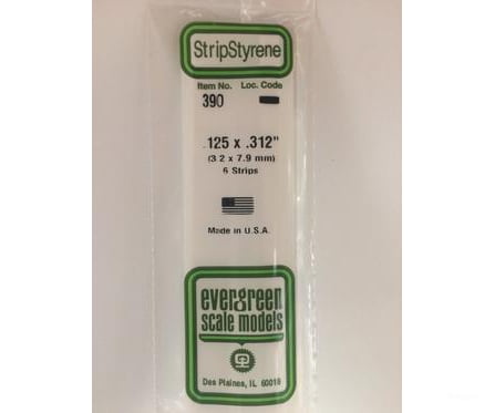 Evergreen 390 24 White Strips- .125X.312 (6/Pk) Scratch Building Supplies