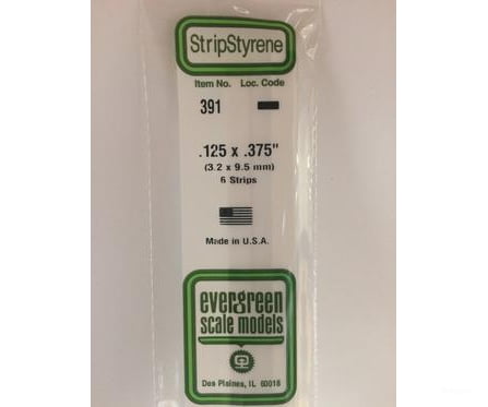 Evergreen 391 24 White Strips- .125X.375 (6/Pk) Scratch Building Supplies