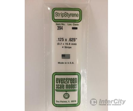 Evergreen 394 24 White Strips- .125X.625 (4/Pk) Scratch Building Supplies