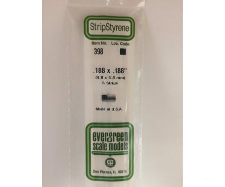 Evergreen 398 24 White Strips- .188X.188 (6/Pk) Scratch Building Supplies