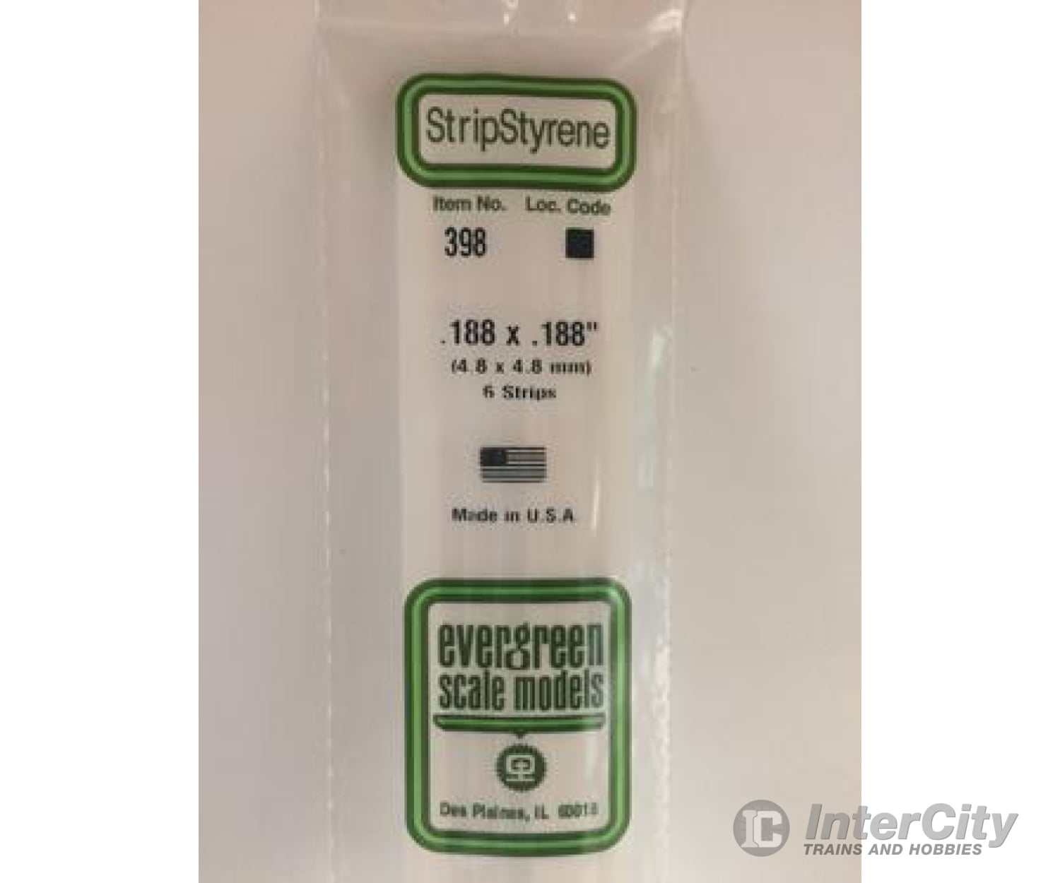 Evergreen 398 24 White Strips- .188X.188 (6/Pk) Scratch Building Supplies