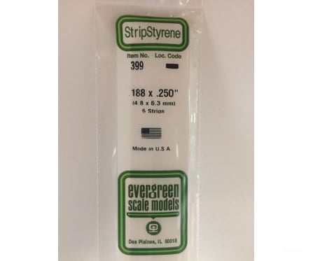 Evergreen 399 24 White Strips- .188X.250 (6/Pk) Scratch Building Supplies