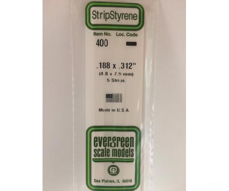 Evergreen 400 24 White Strips- .188X.312 (5/Pk) Scratch Building Supplies