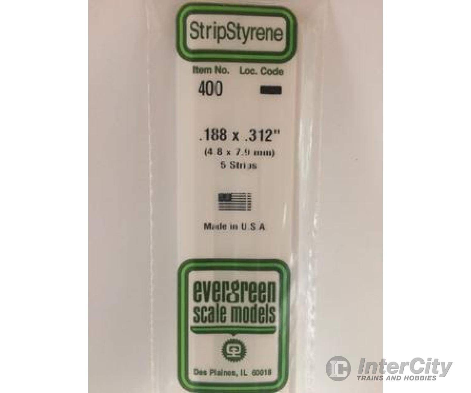 Evergreen 400 24 White Strips- .188X.312 (5/Pk) Scratch Building Supplies