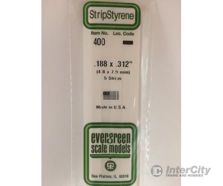 Evergreen 400 24 White Strips- .188X.312 (5/Pk) Scratch Building Supplies