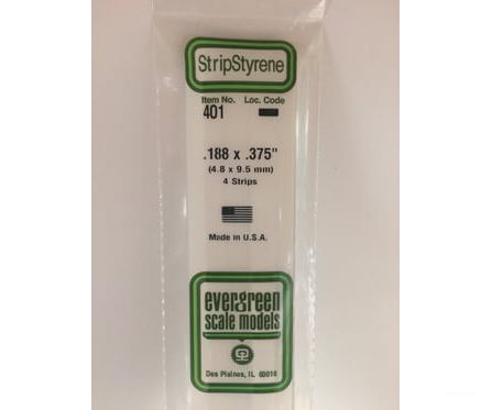Evergreen 401 24 White Strips- .188X.375 (4/Pk) Scratch Building Supplies