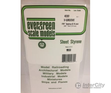 Evergreen 4030 .040 Siding-V Groove .030 Spacing Scratch Building Supplies