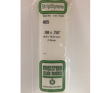Evergreen 405 24 White Strips- .188X.750 (2/Pk) Scratch Building Supplies