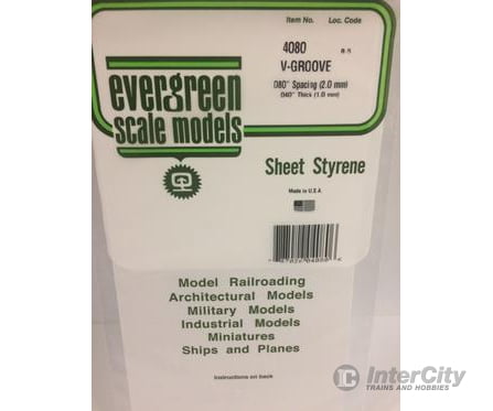 Evergreen 4080 .040 Siding-V Groove .080 Spacing Scratch Building Supplies