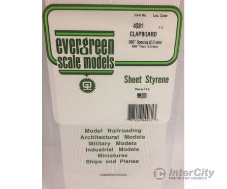 Evergreen 4081 .040 Siding-Clap Board .080 Spacing Scratch Building Supplies