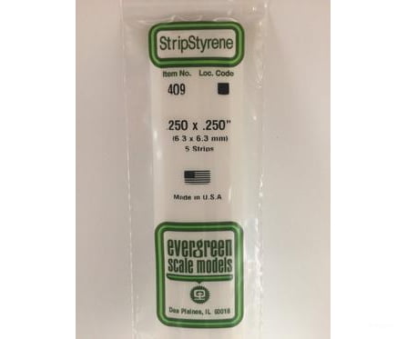 Evergreen 409 24 White Strips- .250X.250 (5/Pk) Scratch Building Supplies