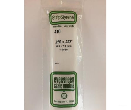 Evergreen 410 24 White Strips- .250X.312 (4/Pk) Scratch Building Supplies