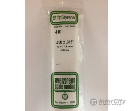 Evergreen 410 24 White Strips- .250X.312 (4/Pk) Scratch Building Supplies