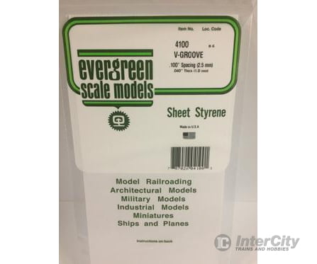 Evergreen 4100 .040 Siding-V Groove .100 Spacing Scratch Building Supplies