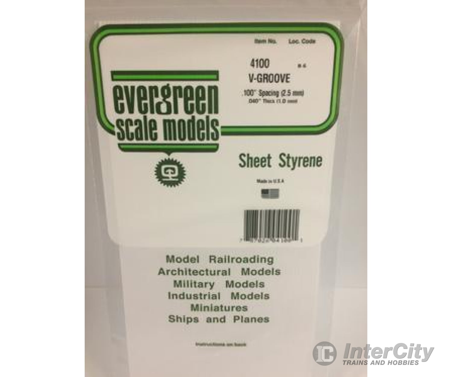 Evergreen 4100 .040 Siding-V Groove .100 Spacing Scratch Building Supplies