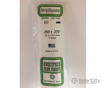 Evergreen 411 24 White Strips- .250X.375 (3/Pk) Scratch Building Supplies