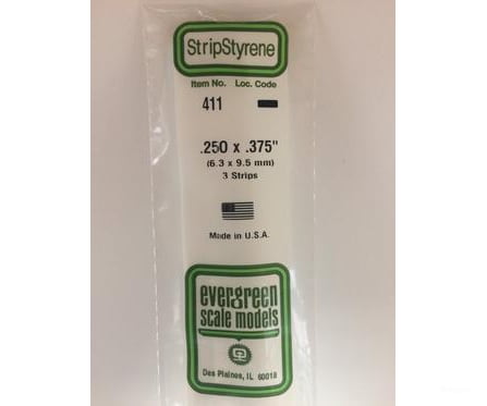 Evergreen 411 24 White Strips- .250X.375 (3/Pk) Scratch Building Supplies