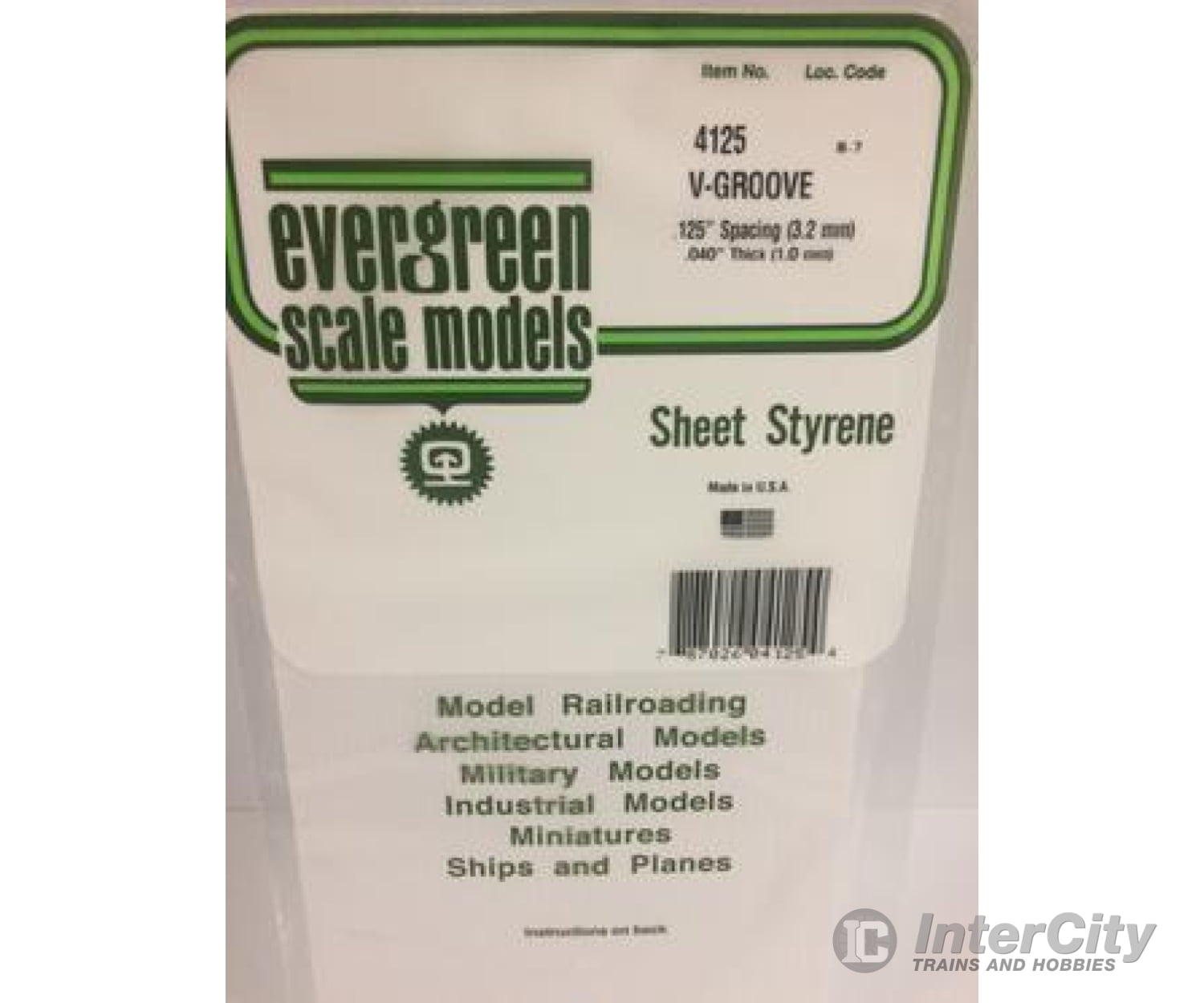 Evergreen 4125 .040 Siding-V Groove .125 Spacing Scratch Building Supplies