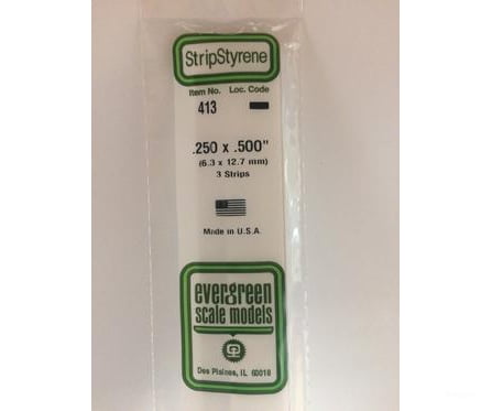 Evergreen 413 24 White Strips- .250X.500 (3/Pk) Scratch Building Supplies