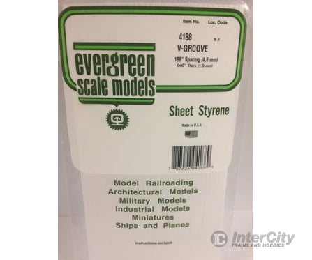 Evergreen 4188 .040 Siding-V Groove .188 Spacing Scratch Building Supplies
